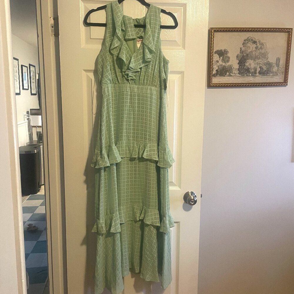 Taylor Women's Green Tiered Ruffle Midi Dress Size 8